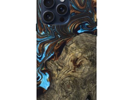 iPhone 15 Pro Max Wood+Resin Live Edge Phone Case - Weston (Teal & Gold, 669275) Cheap