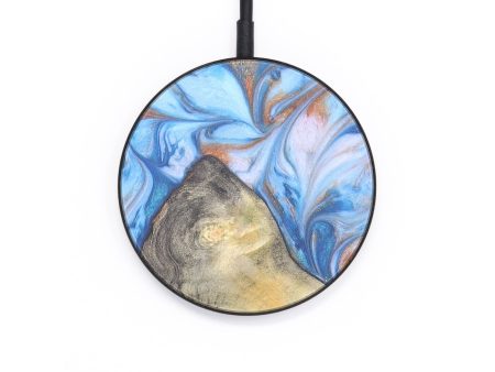 Circle Wood+Resin Wireless Charger - Ethan (Teal & Gold, 671391) Online now