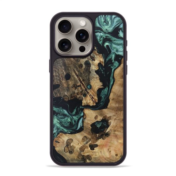 iPhone 15 Pro Max Wood+Resin Phone Case - Nikita (Green, 670948) For Cheap