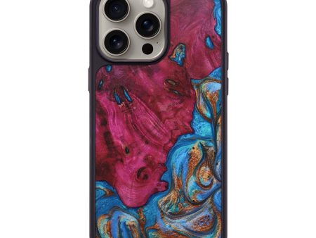 iPhone 15 Pro Max Wood+Resin Phone Case - Melba (Teal & Gold, 667466) Hot on Sale