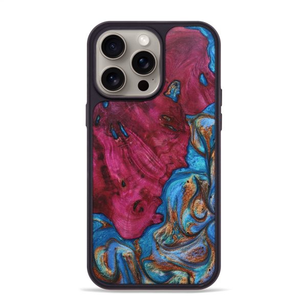 iPhone 15 Pro Max Wood+Resin Phone Case - Melba (Teal & Gold, 667466) Hot on Sale