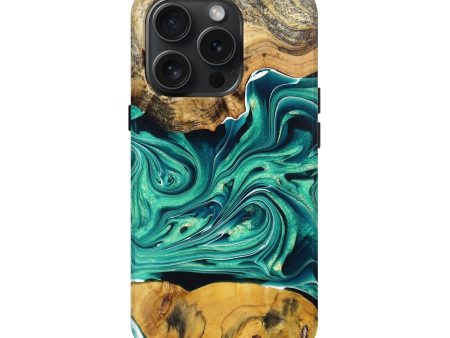 iPhone 15 Pro Wood+Resin Live Edge Phone Case - Anthony (Green, 670678) For Sale