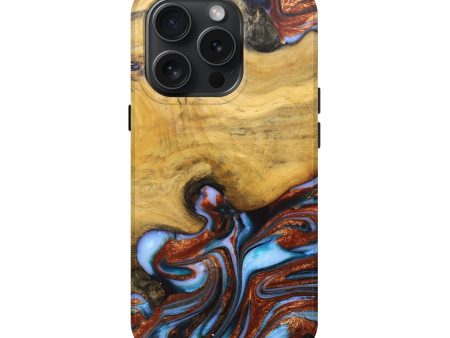 iPhone 15 Pro Wood+Resin Live Edge Phone Case - Andy (Teal & Gold, 670816) Sale