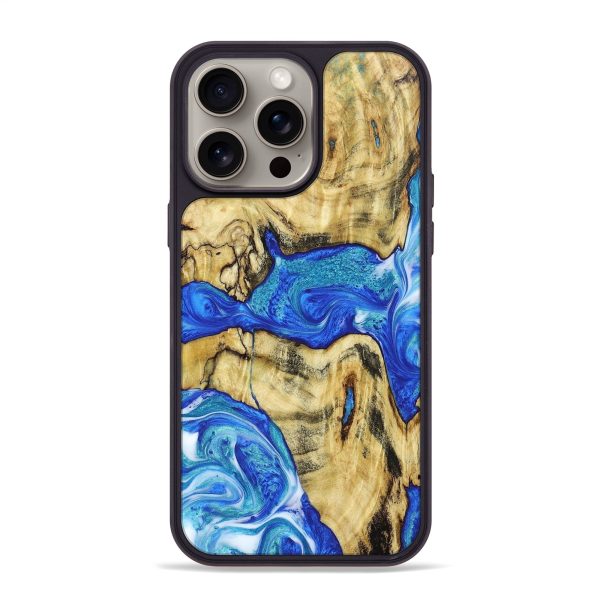 iPhone 15 Pro Max Wood+Resin Phone Case - Dominique (Blue, 666650) Online Sale