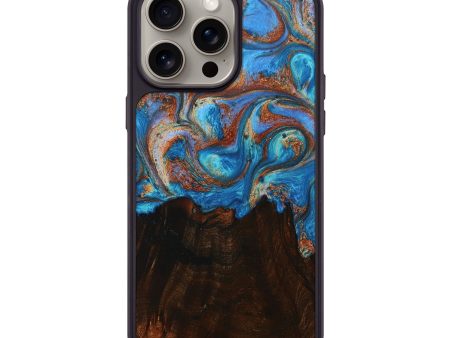 iPhone 15 Pro Max Wood+Resin Phone Case - Kierra (Teal & Gold, 667506) Hot on Sale