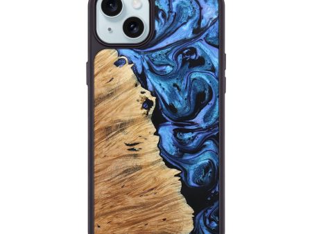 iPhone 15 Plus Wood+Resin Phone Case - Antonio (Blue, 666654) For Sale