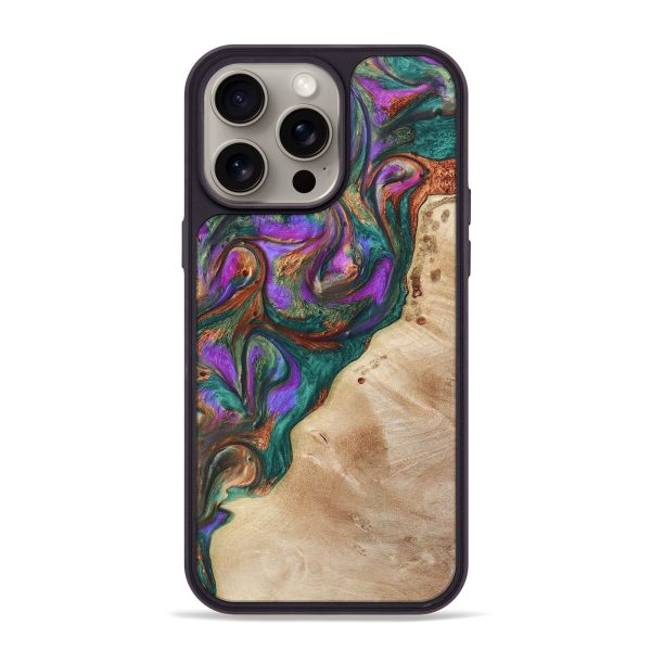 iPhone 15 Pro Max Wood+Resin Phone Case - Jonathan (Green, 669194) For Sale