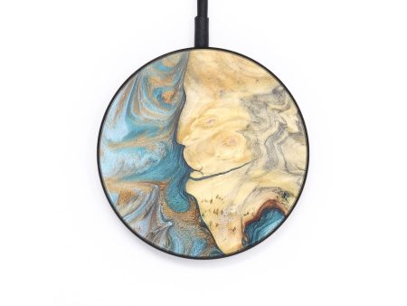 Circle Wood+Resin Wireless Charger - Kayleigh (Teal & Gold, 671390) Sale