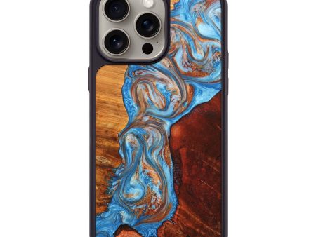 iPhone 15 Pro Max Wood+Resin Phone Case - Robbie (Teal & Gold, 669152) on Sale