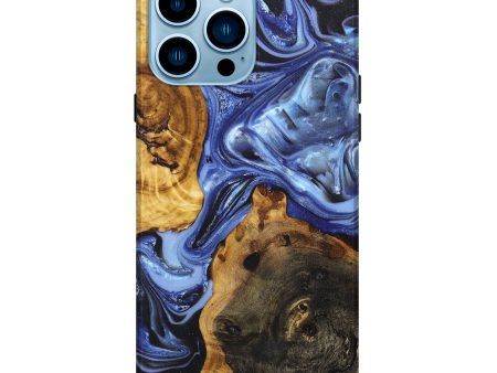 iPhone 14 Pro Max Wood+Resin Live Edge Phone Case - Damian (Blue, 668542) For Sale