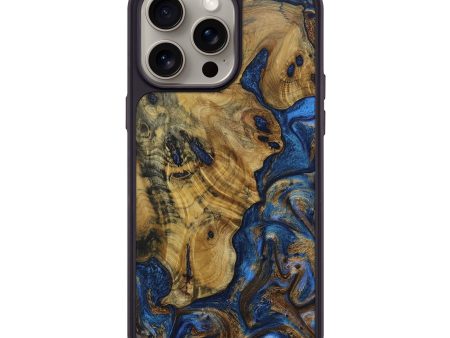 iPhone 15 Pro Max Wood+Resin Phone Case - Bobbi (Teal & Gold, 667508) Fashion