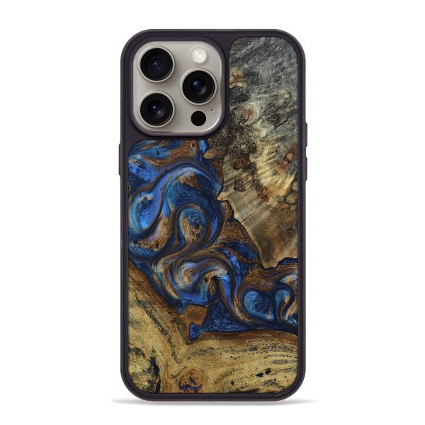 iPhone 15 Pro Max Wood+Resin Phone Case - Paul (Teal & Gold, 667468) Online Hot Sale