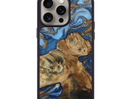 iPhone 15 Pro Max Wood+Resin Phone Case - Marilyn (Teal & Gold, 669688) on Sale