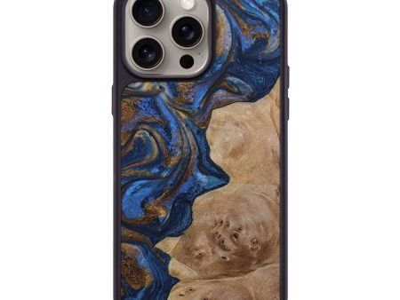 iPhone 15 Pro Max Wood+Resin Phone Case - Kendra (Teal & Gold, 667514) Online now