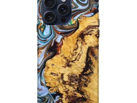 iPhone 15 Pro Max Wood+Resin Live Edge Phone Case - Taryn (Teal & Gold, 669277) Discount