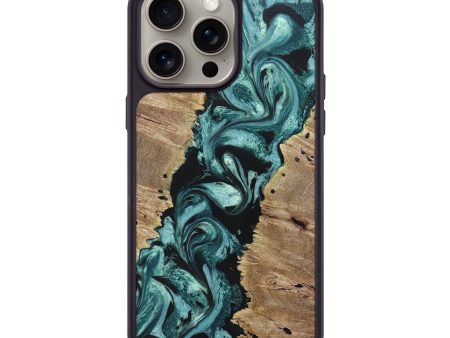 iPhone 15 Pro Max Wood+Resin Phone Case - Cheryl (Green, 669879) For Sale