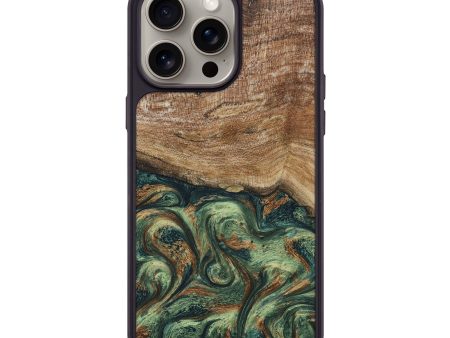 iPhone 15 Pro Max Wood+Resin Phone Case - Glenda (Green, 668580) For Sale