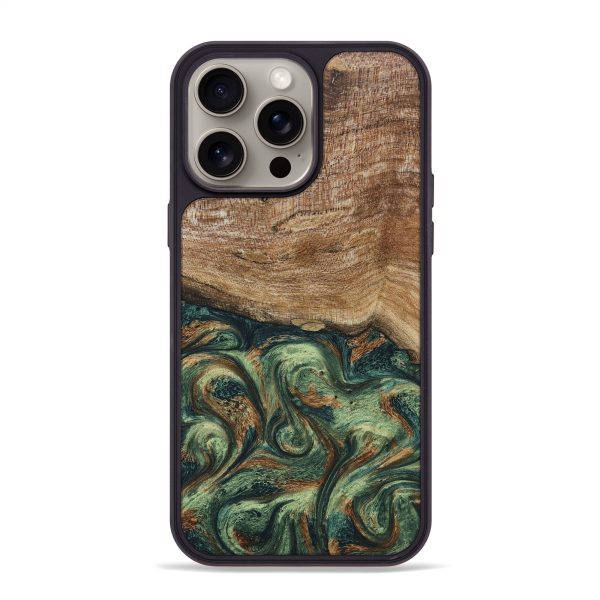 iPhone 15 Pro Max Wood+Resin Phone Case - Glenda (Green, 668580) For Sale