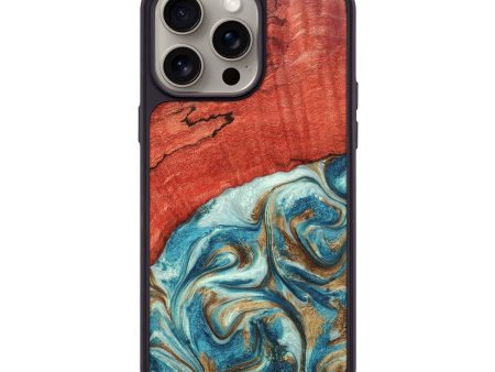 iPhone 15 Pro Max Wood+Resin Phone Case - Maureen (Teal & Gold, 670318) Cheap