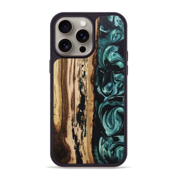 iPhone 15 Pro Max Wood+Resin Phone Case - Denzel (Green, 669892) For Discount