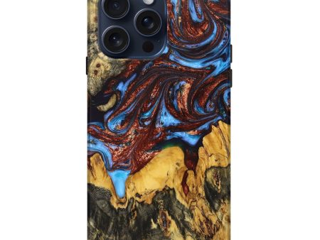 iPhone 15 Pro Max Wood+Resin Live Edge Phone Case - Robyn (Teal & Gold, 668540) Online Sale