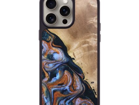 iPhone 15 Pro Max Wood+Resin Phone Case - Christoph (Teal & Gold, 670136) For Discount