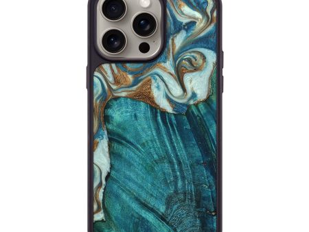 iPhone 15 Pro Max Wood+Resin Phone Case - Monique (Teal & Gold, 670308) Sale