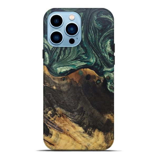 iPhone 14 Pro Max Wood+Resin Live Edge Phone Case - Hope (Green, 670036) Supply