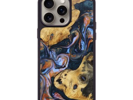 iPhone 15 Pro Max Wood+Resin Phone Case - Bentley (Teal & Gold, 670138) Sale