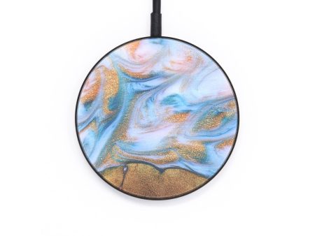 Circle Wood+Resin Wireless Charger - Pearl (Teal & Gold, 671388) Hot on Sale