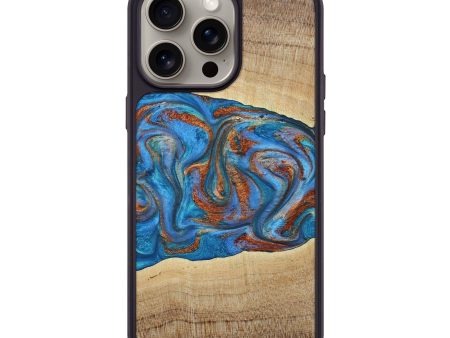 iPhone 15 Pro Max Wood+Resin Phone Case - Marian (Teal & Gold, 667504) For Discount