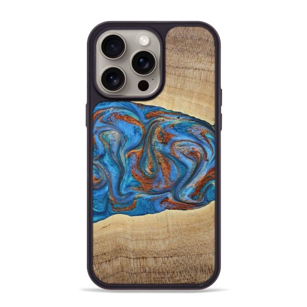 iPhone 15 Pro Max Wood+Resin Phone Case - Marian (Teal & Gold, 667504) For Discount