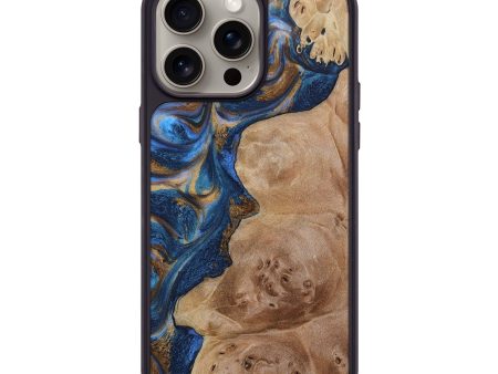 iPhone 15 Pro Max Wood+Resin Phone Case - Jewell (Teal & Gold, 667467) Supply