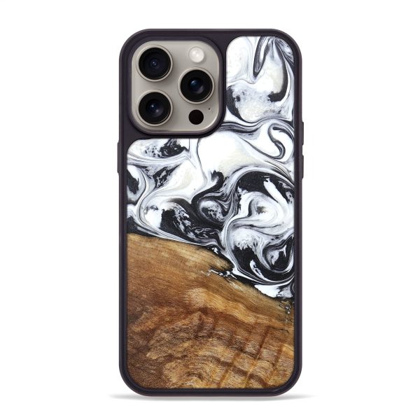 iPhone 15 Pro Max Wood+Resin Phone Case - Sheri (Black & White, 669418) on Sale