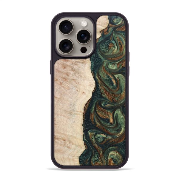 iPhone 15 Pro Max Wood+Resin Phone Case - Hendrix (Green, 668587) on Sale