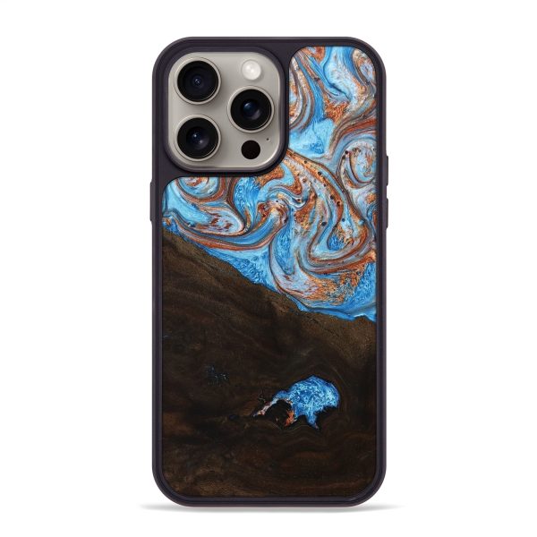 iPhone 15 Pro Max Wood+Resin Phone Case - Lennox (Teal & Gold, 669150) Discount