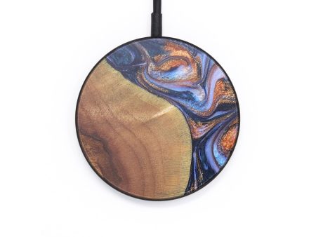 Circle Wood+Resin Wireless Charger - Raelyn (Teal & Gold, 671399) Fashion