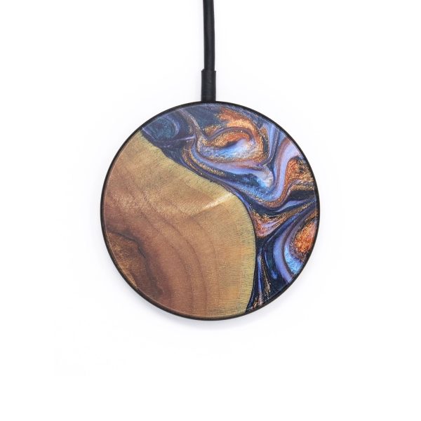 Circle Wood+Resin Wireless Charger - Raelyn (Teal & Gold, 671399) Fashion