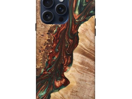 iPhone 15 Pro Max Wood+Resin Live Edge Phone Case - Alivia (Green, 669587) For Discount