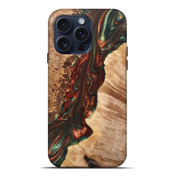 iPhone 15 Pro Max Wood+Resin Live Edge Phone Case - Alivia (Green, 669587) For Discount