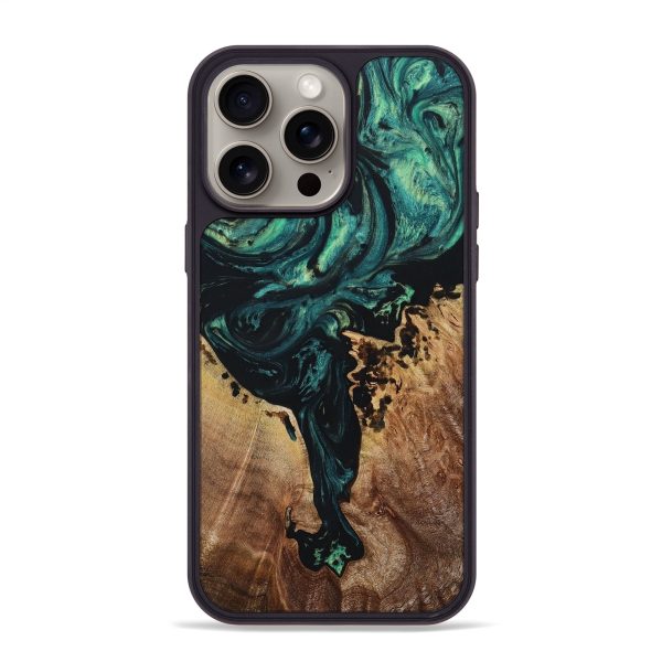 iPhone 15 Pro Max Wood+Resin Phone Case - Vicki (Green, 666748) Online now