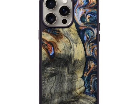 iPhone 15 Pro Max Wood+Resin Phone Case - Rylie (Teal & Gold, 669146) Online Sale