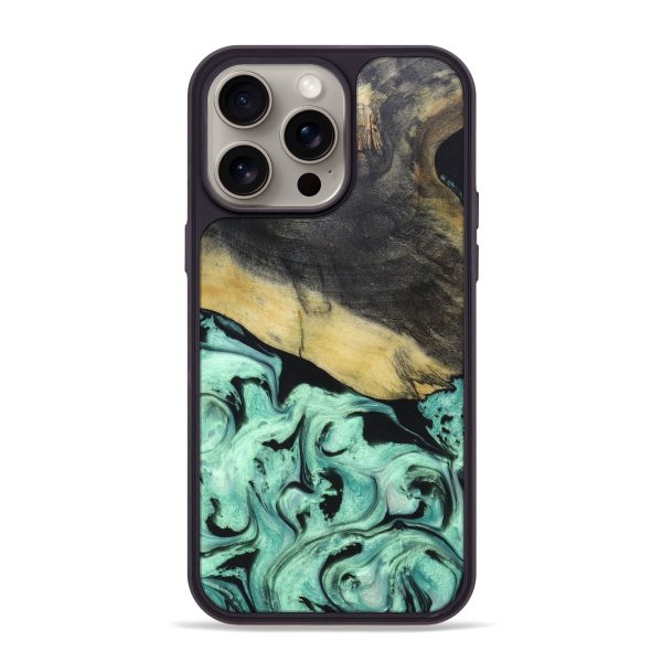 iPhone 15 Pro Max Wood+Resin Phone Case - Cheri (Green, 668615) For Discount