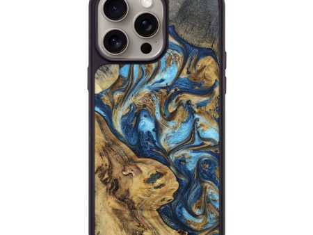 iPhone 15 Pro Max Wood+Resin Phone Case - Catherine (Teal & Gold, 670126) For Discount