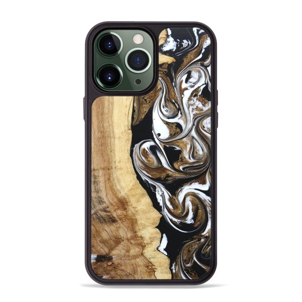 iPhone 13 Pro Max Wood+Resin Phone Case - Finley (Black & White, 670337) For Cheap