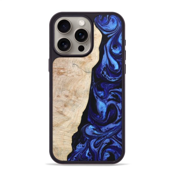 iPhone 15 Pro Max Wood+Resin Phone Case - Pamela (Blue, 670614) Online Hot Sale