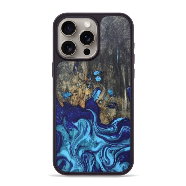 iPhone 15 Pro Max Wood+Resin Phone Case - Monica (Blue, 671625) Cheap