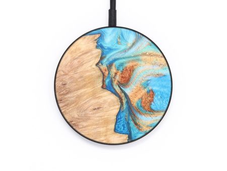 Circle Wood+Resin Wireless Charger - Chelsie (Teal & Gold, 671405) Online Sale