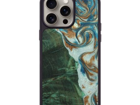 iPhone 15 Pro Max Wood+Resin Phone Case - Sean (Teal & Gold, 670323) Discount