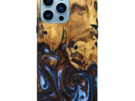 iPhone 14 Pro Max Wood+Resin Live Edge Phone Case - Alessandra (Teal & Gold, 668098) Supply